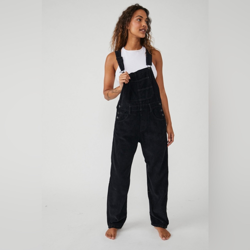 NWT Free People Cord Ziggy overalls black large
